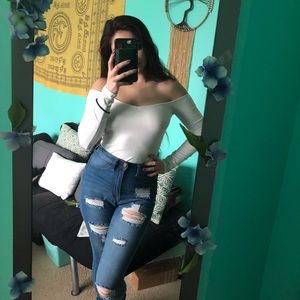 Off the shoulder white long sleeve